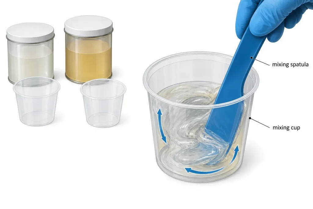 Scraping sides and bottom while mixing two part epoxy