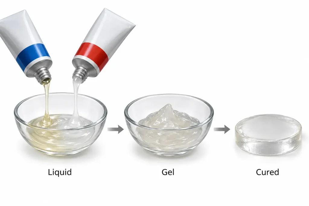 Adhesive cure stages liquid gel cured conceptual illustration