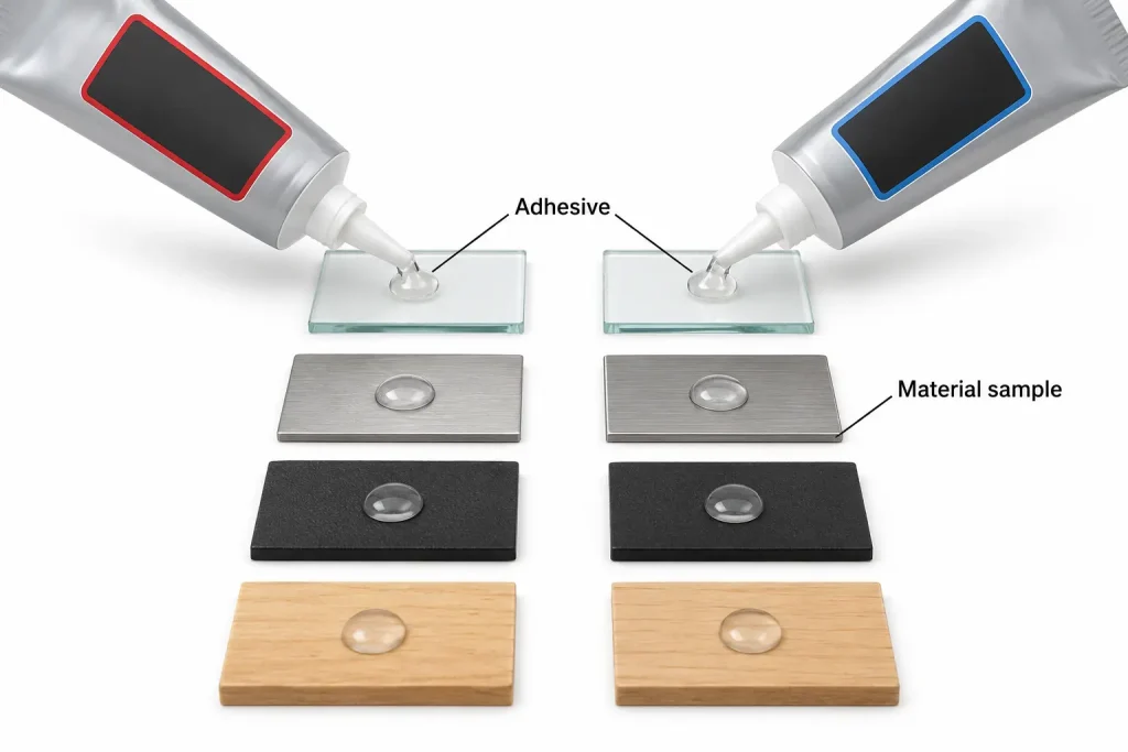 Adhesive compatibility test on spare samples