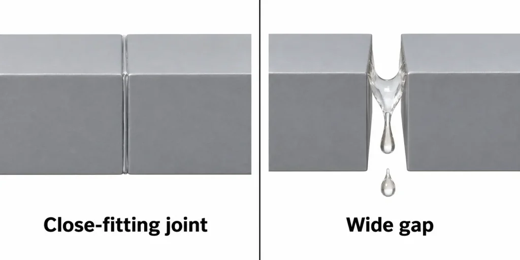 Close fitting joint compared with open gap unsuitable for ordinary CA