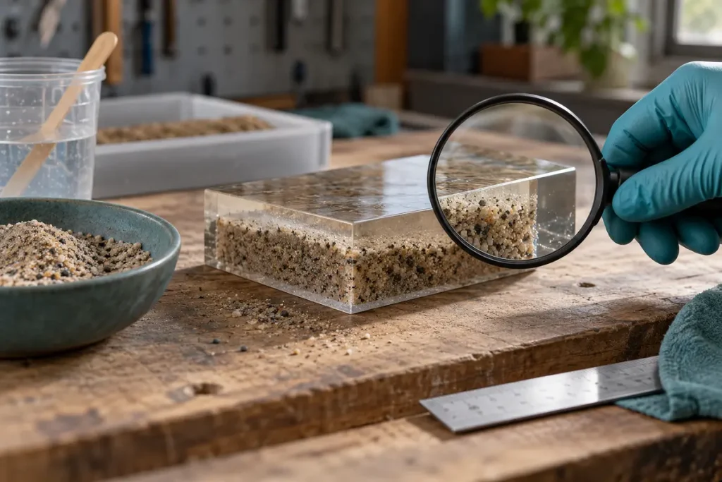 Examining grains and bubbles in an illustrative sand-filled epoxy casting