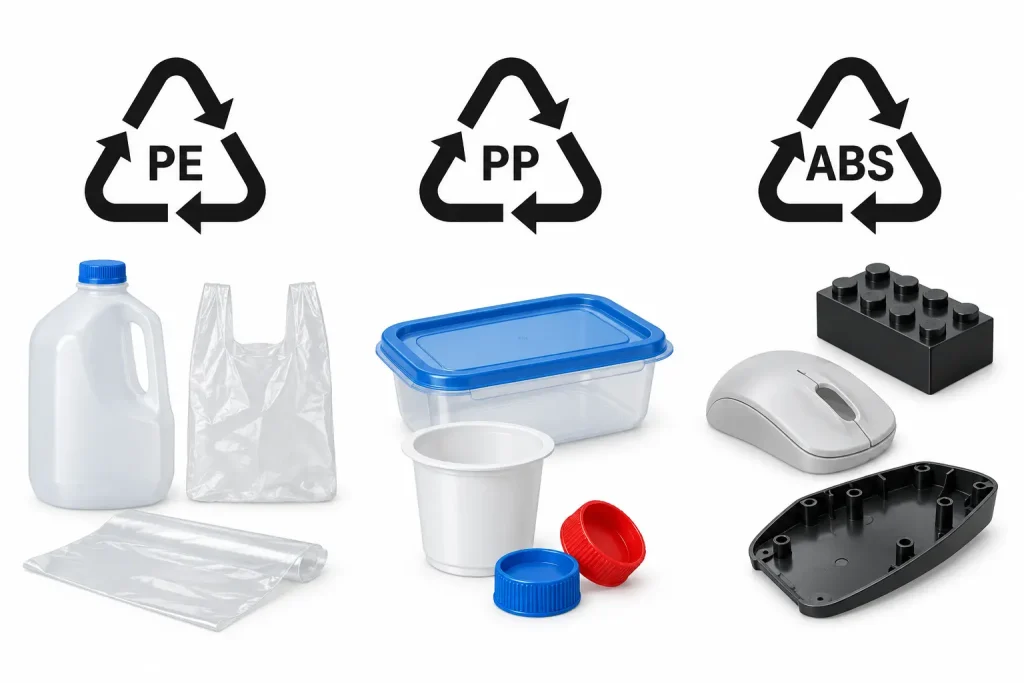 Plastic recycling markings PE PP ABS identification illustration