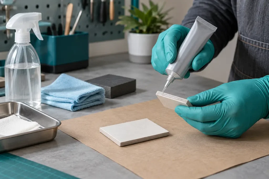 Applying a flexible adhesive to an approved glass sample