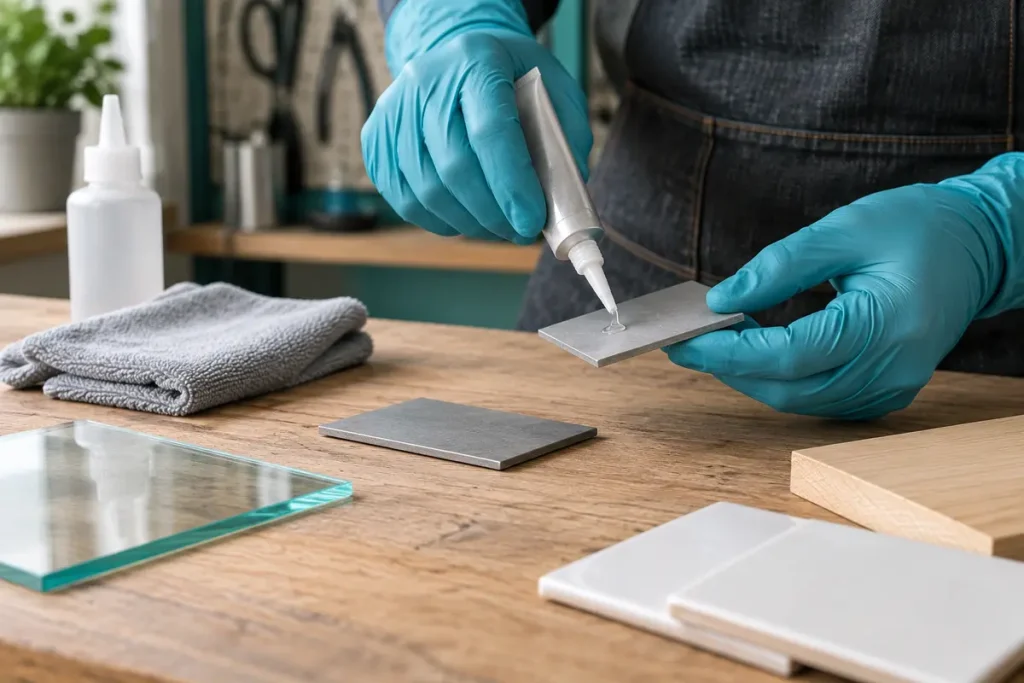 Controlled adhesive application to a supported sample joint