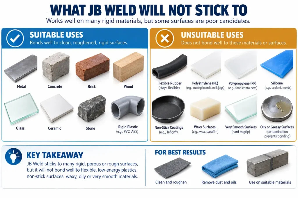 What will j-b weld not stick to — material selection