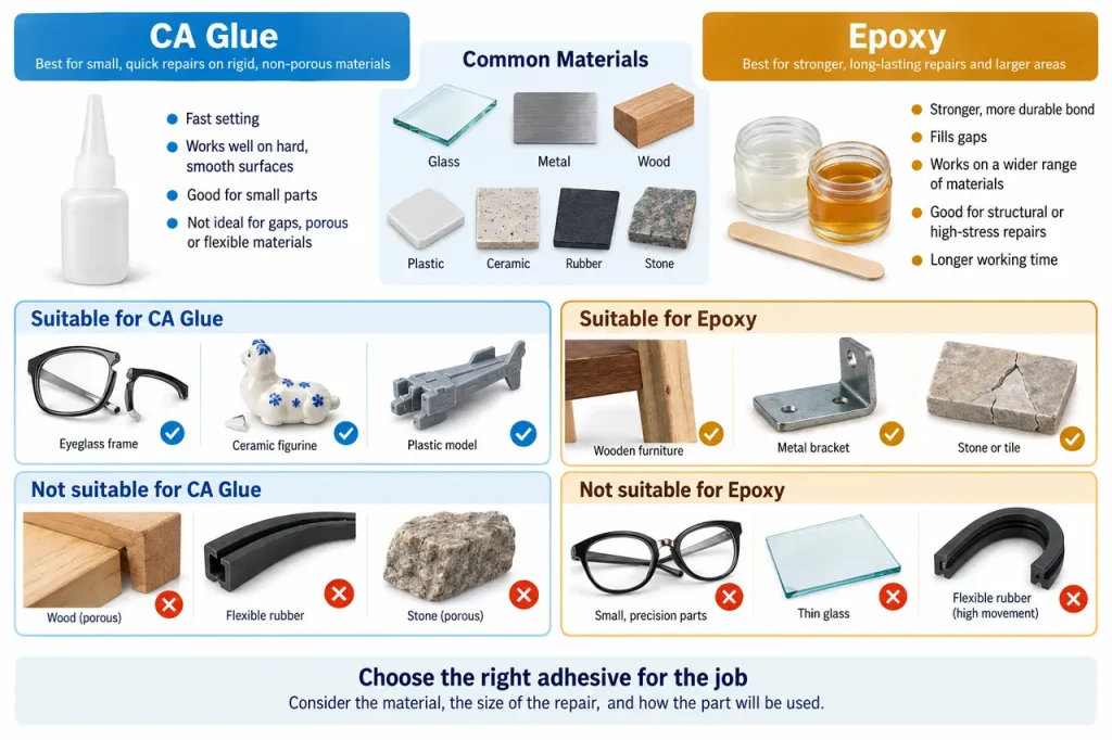 Ca glue vs epoxy — material selection