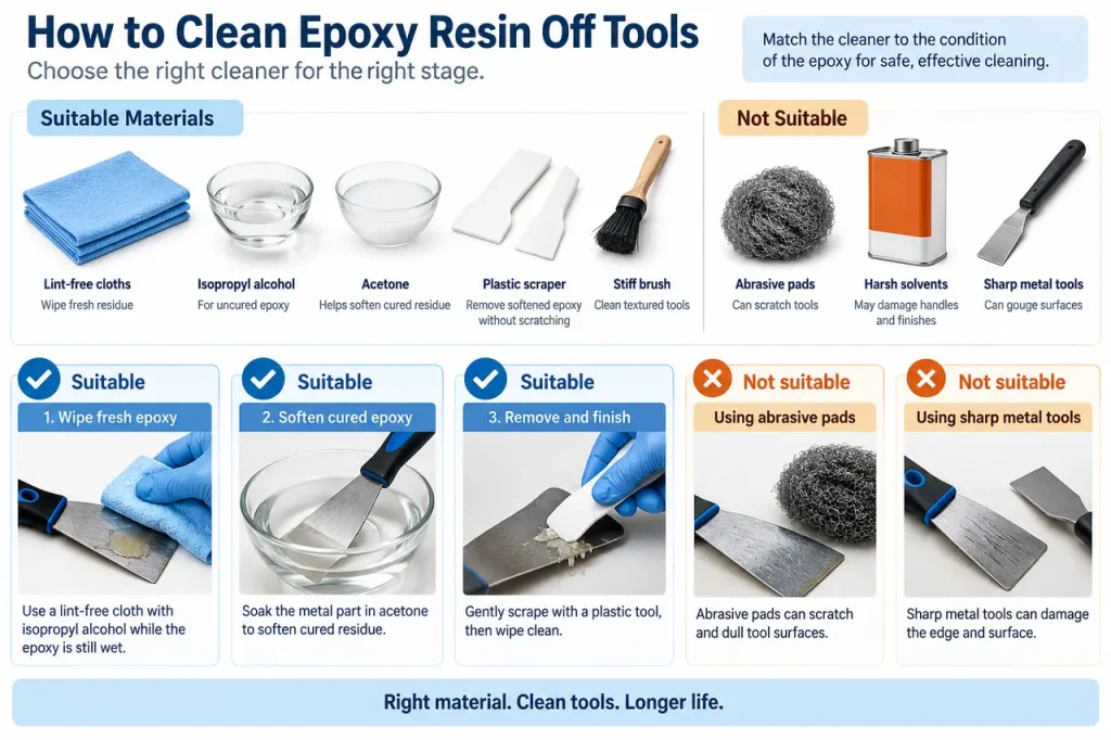 How to clean epoxy resin off tools — material selection