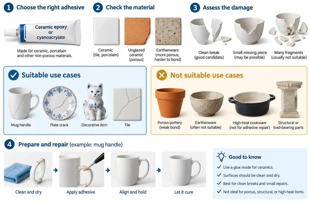 Glue for ceramics — material selection