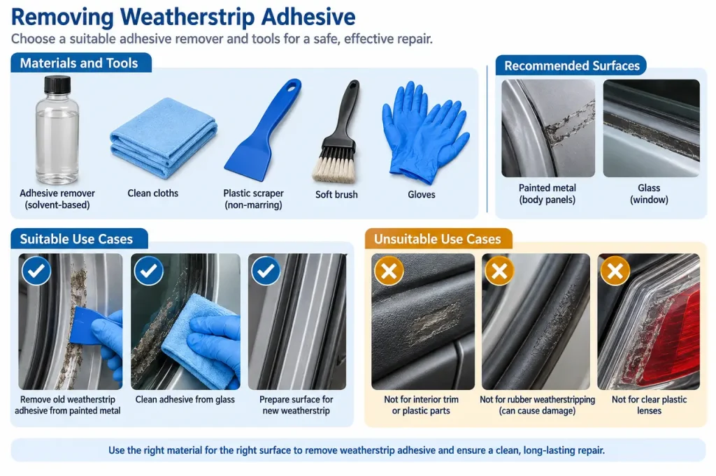 How to remove weatherstrip adhesive — material selection