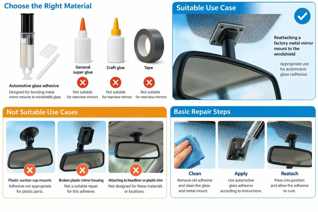 Glue for rearview mirror — material selection