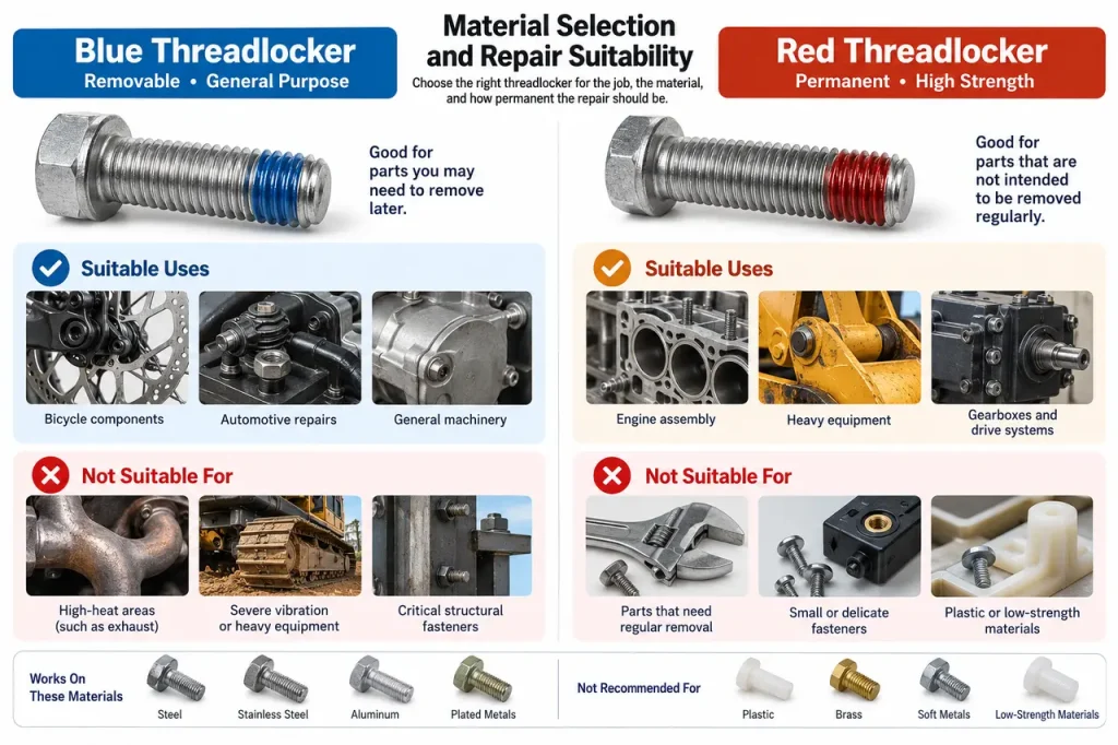 Loctite blue vs red — material selection