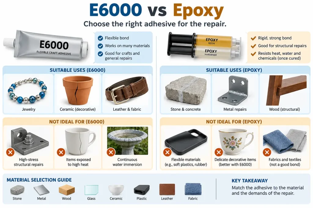 E6000 vs epoxy — material selection