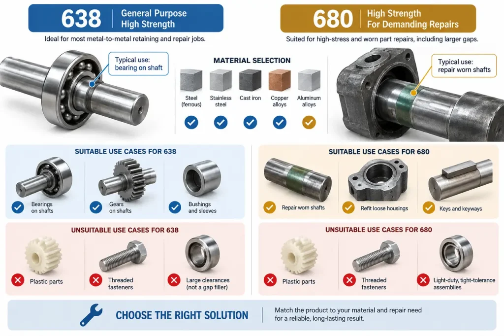 Loctite 638 vs 680 — material selection