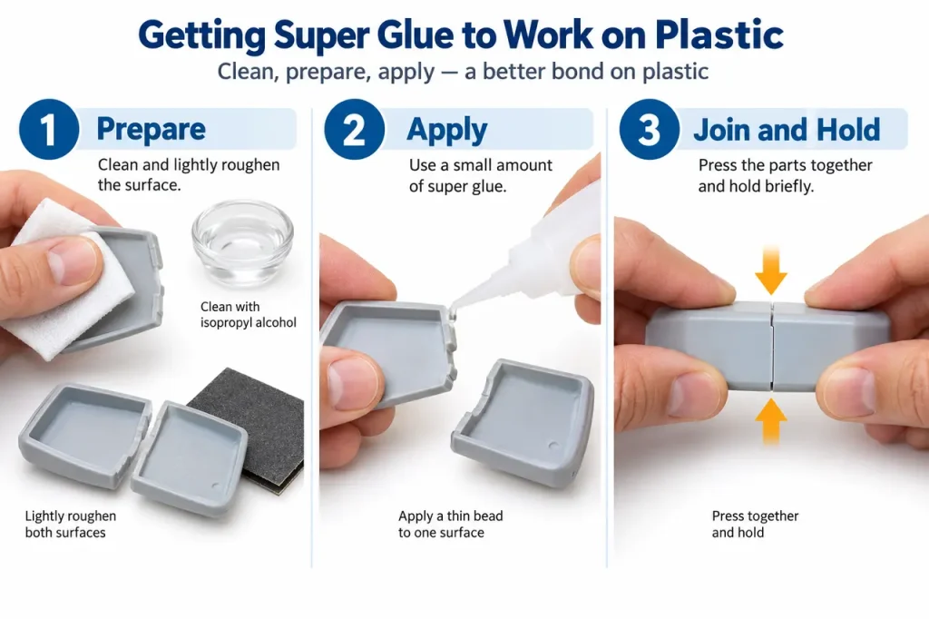 Super glue not working on plastic — preparation and application