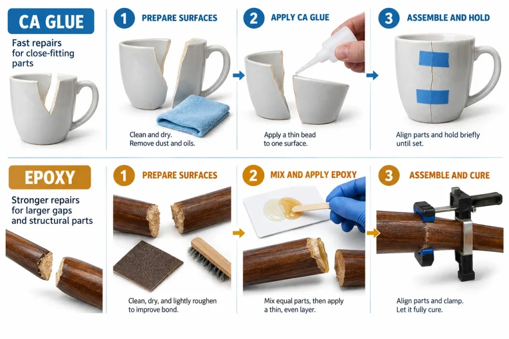 Ca glue vs epoxy — preparation and application