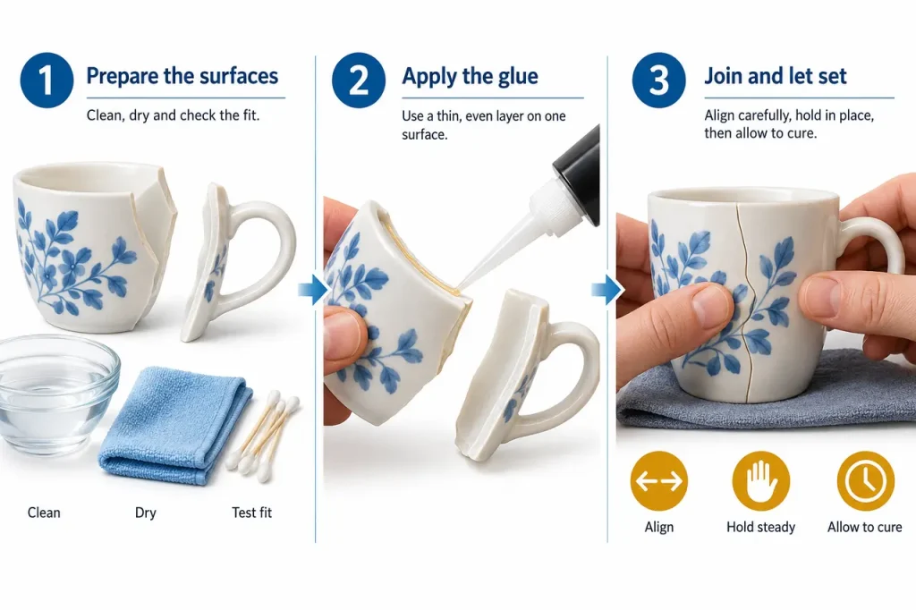 Glue for ceramics — preparation and application