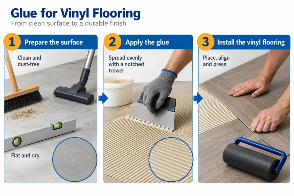 Glue for vinyl flooring — preparation and application