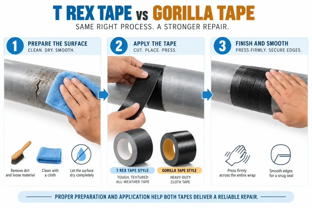T rex tape vs gorilla tape — preparation and application