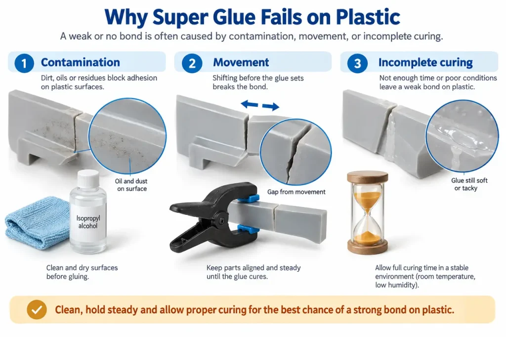 Super glue not working on plastic — common failure checks