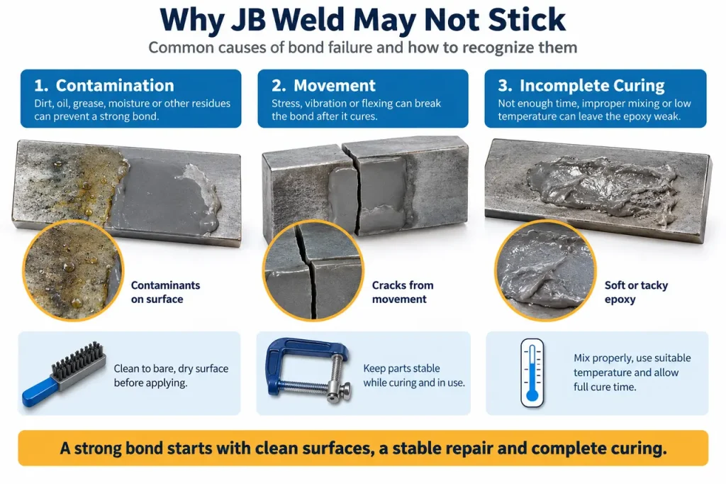 What will j-b weld not stick to — common failure checks