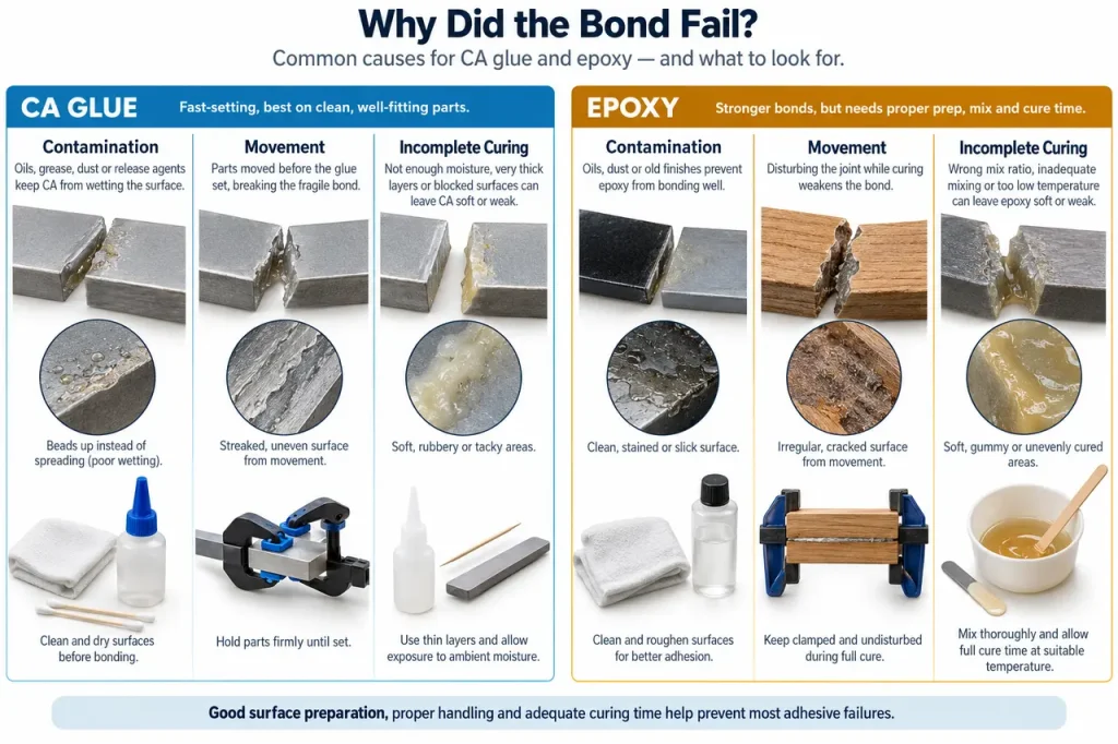 Ca glue vs epoxy — common failure checks