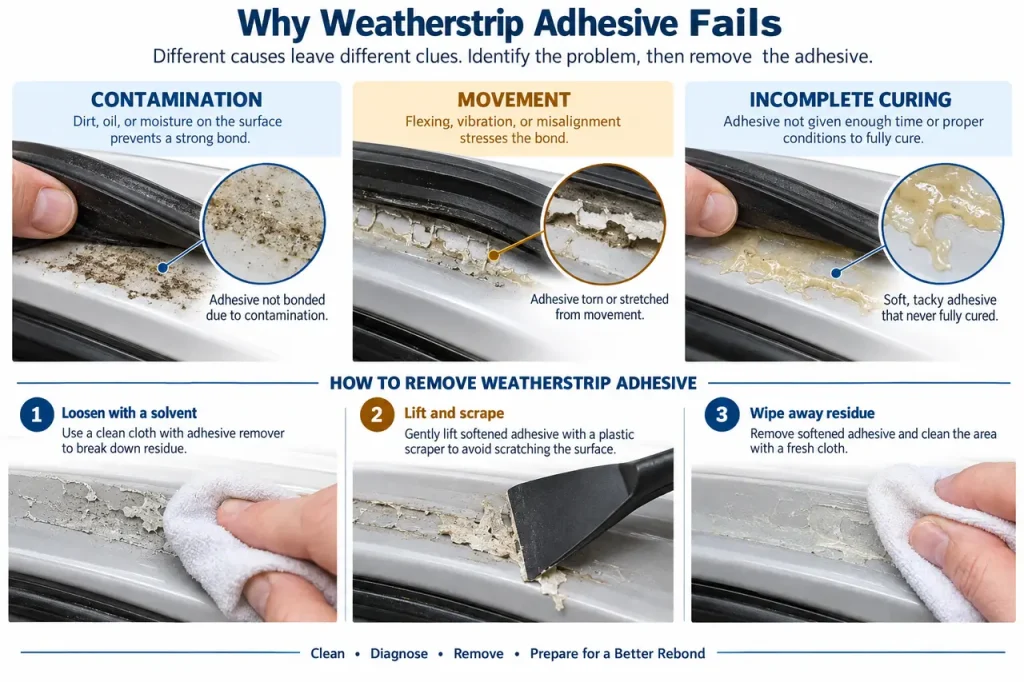 How to remove weatherstrip adhesive — common failure checks
