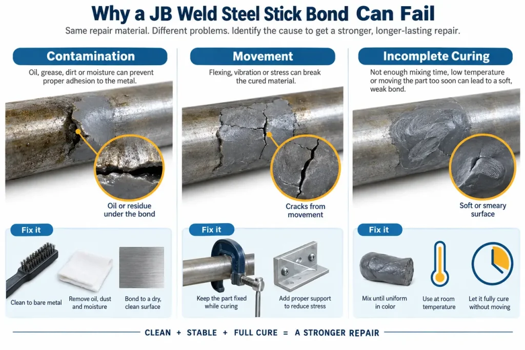 How to use j-b weld steel stick — common failure checks