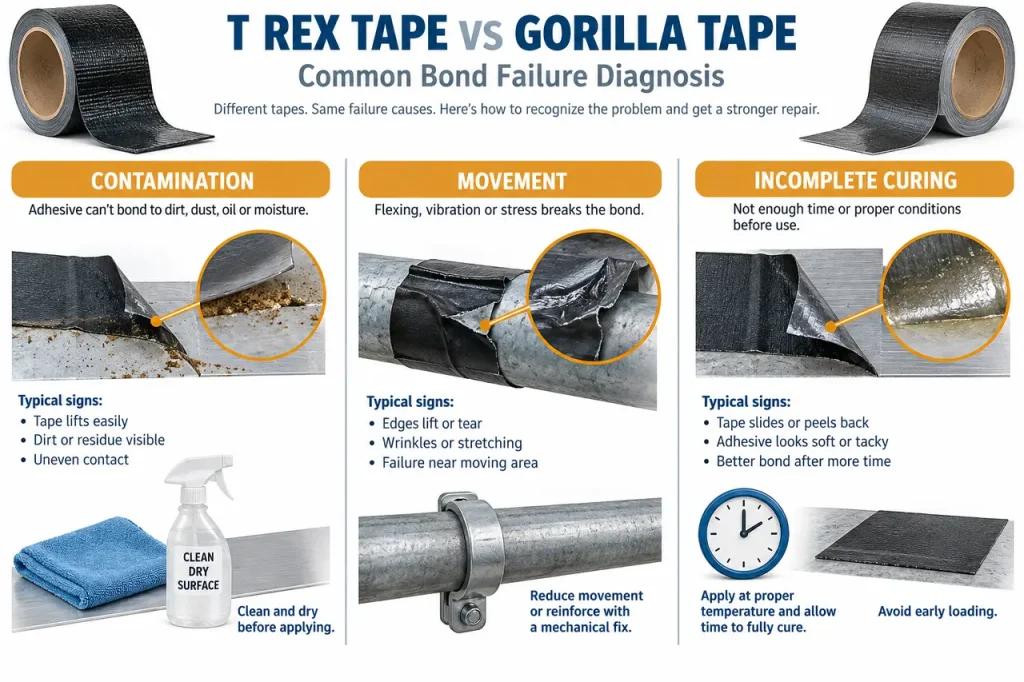 T rex tape vs gorilla tape — common failure checks