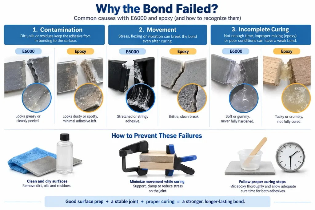 E6000 vs epoxy — common failure checks