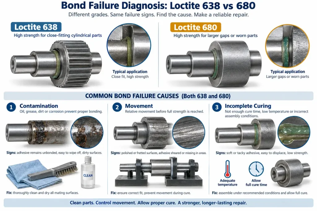 Loctite 638 vs 680 — common failure checks