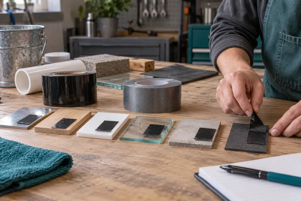 Sealing and repair tape samples on different surfaces