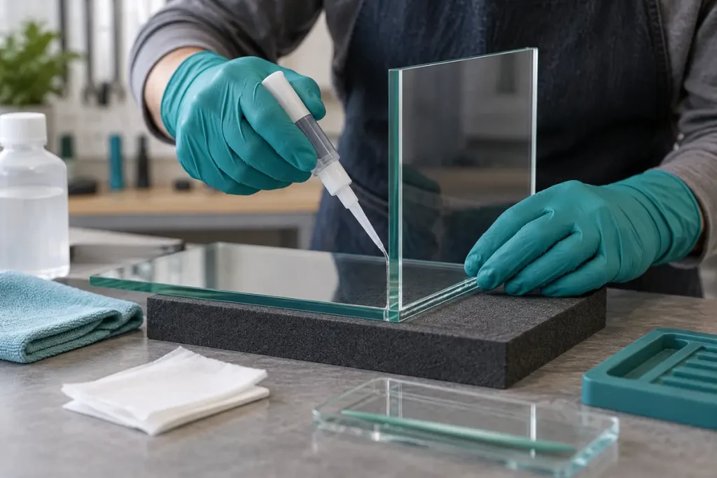 Joining glass sample panels; not an aquarium-approved repair