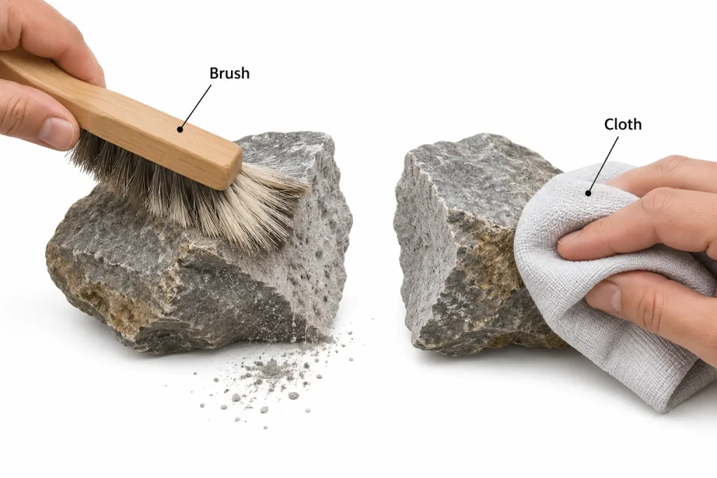 Cleaning dust off two stone bonding faces