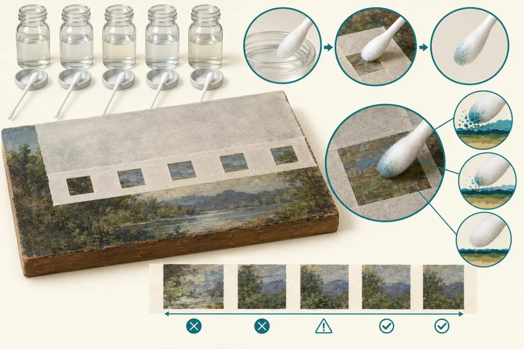 Solvent compatibility testing on hidden painted sample with separate swabs