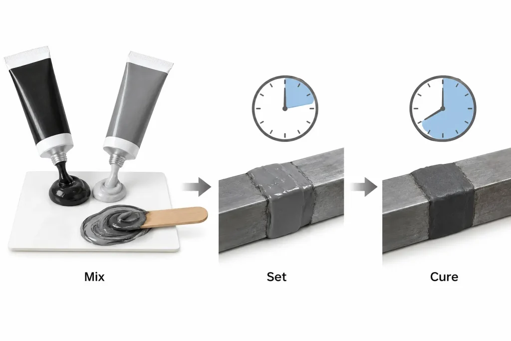 Original epoxy conceptual timeline set 4 to 6 hours cure 15 to 24 hours