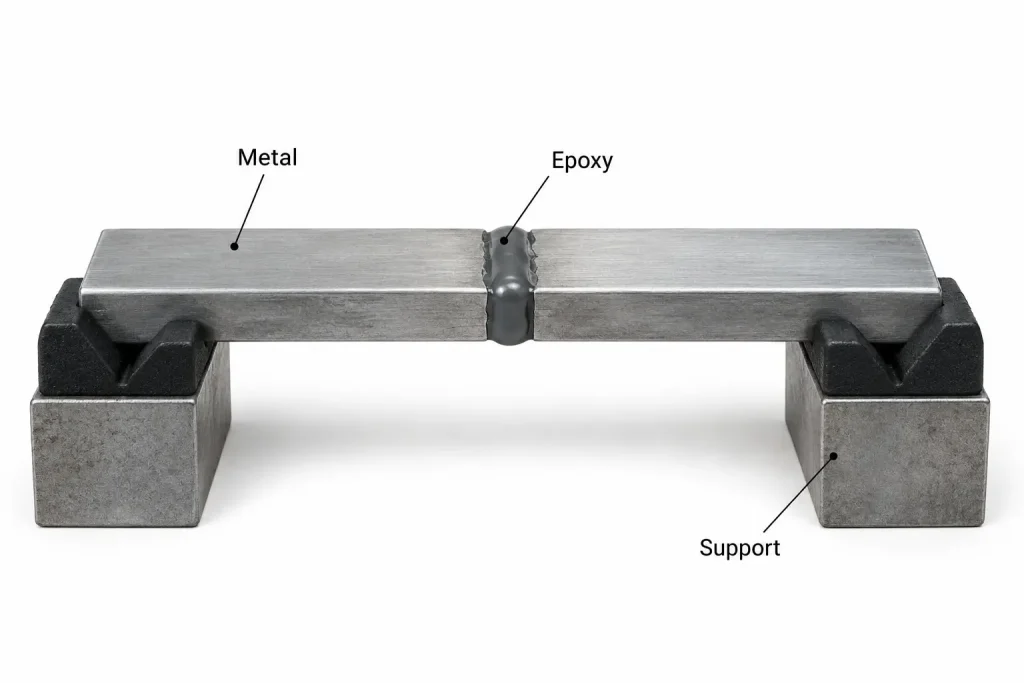 Supported metal epoxy joint left undisturbed during cure