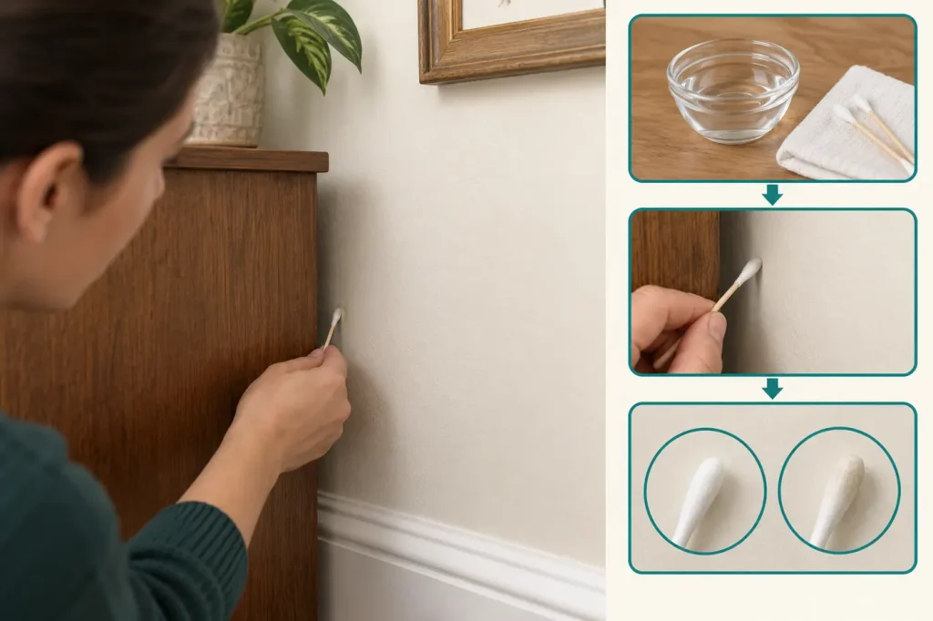 Testing a tiny hidden area on painted wall before residue treatment