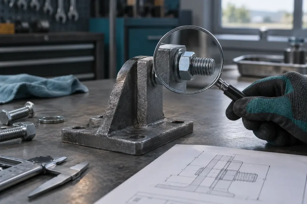Inspecting a bolted metal sample after assembly