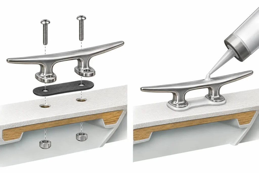 Marine hardware mounting and sealant application schematic