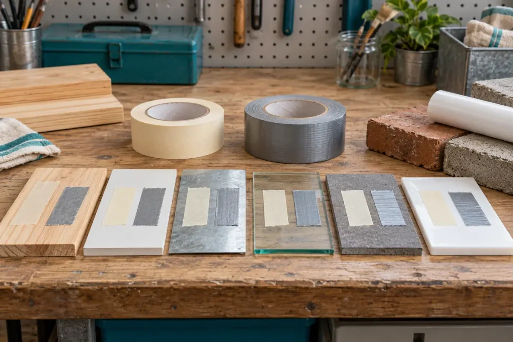 Masking and duct tape samples on different surface finishes