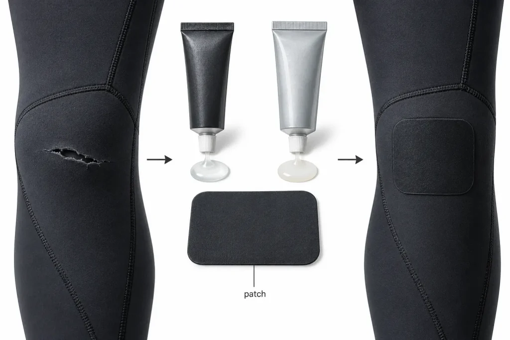 Flexible wetsuit patch repair with rounded patch corners