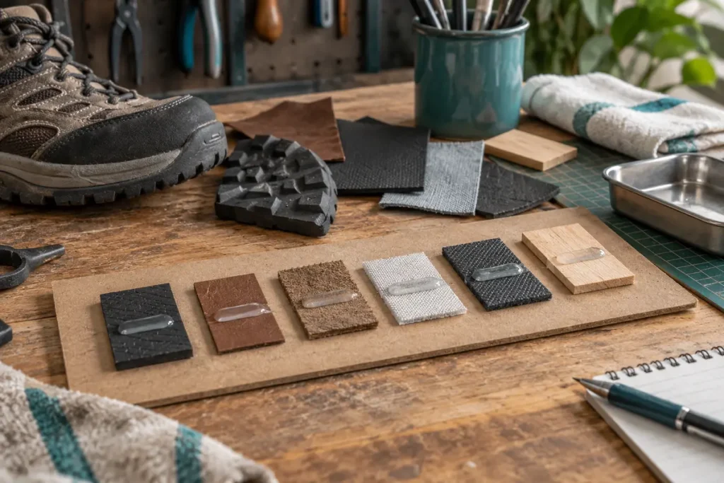 Footwear materials and small adhesive compatibility samples