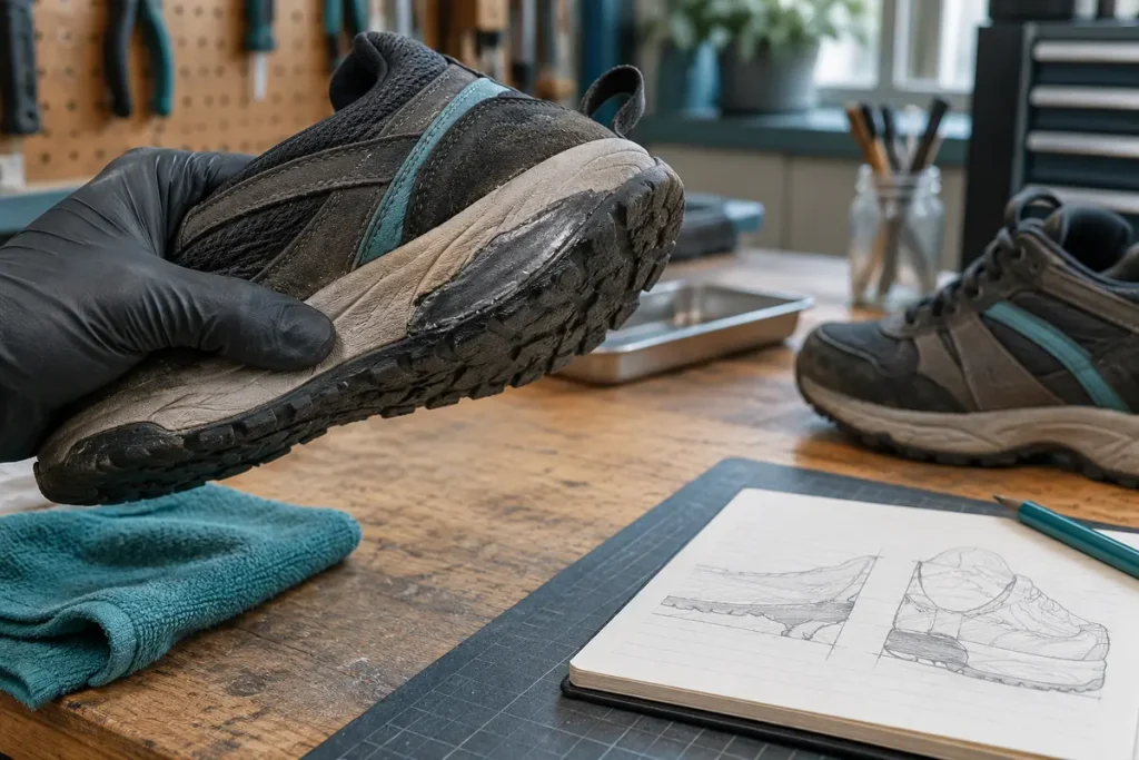 Inspecting an illustrative shoe-sole repair before use