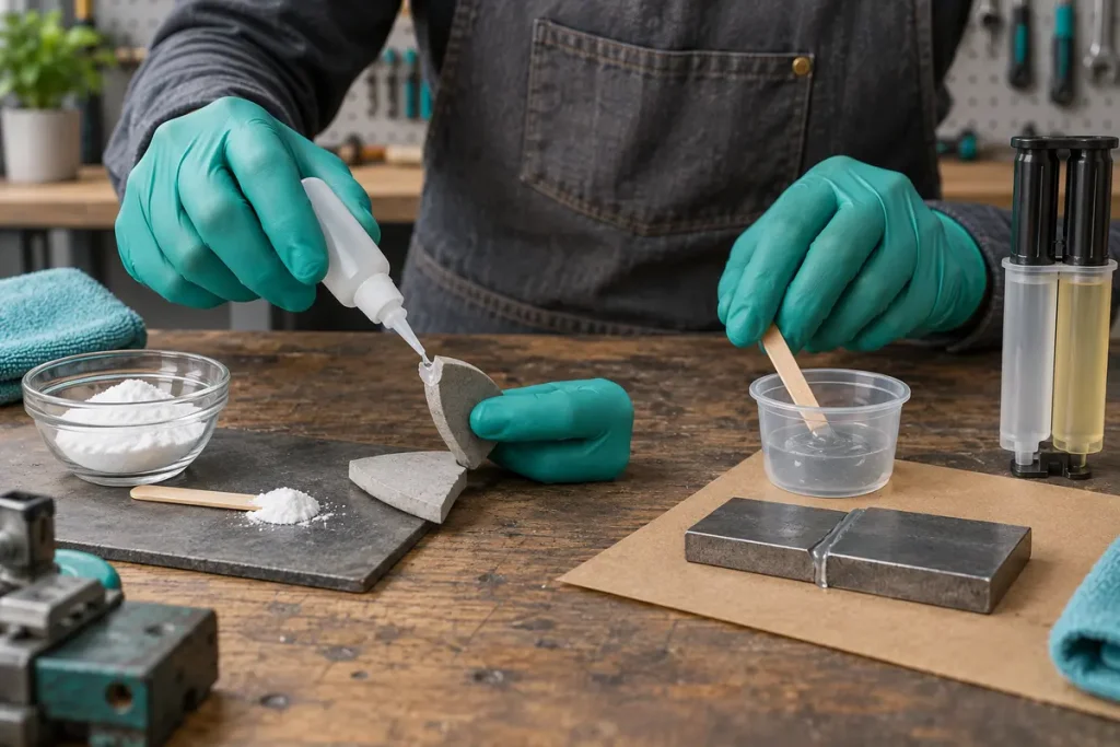 Illustrative powder-filled patch compared with a matched epoxy sample