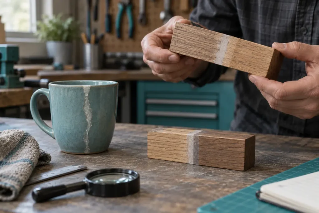Inspecting sample joints; appearance does not establish rated strength