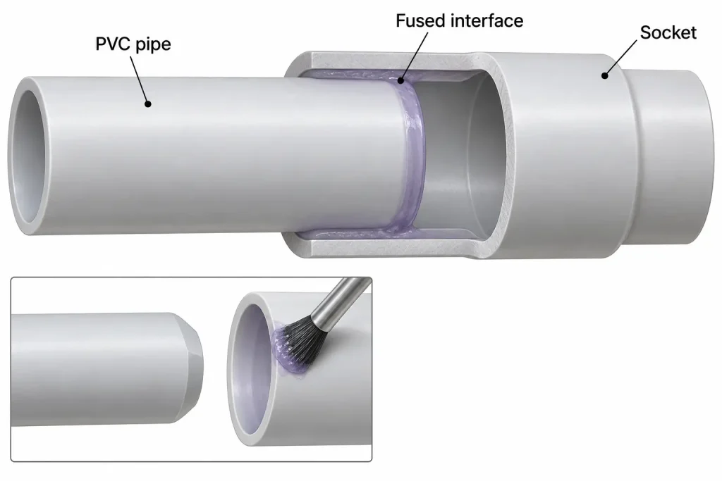 PVC pipe solvent weld cutaway