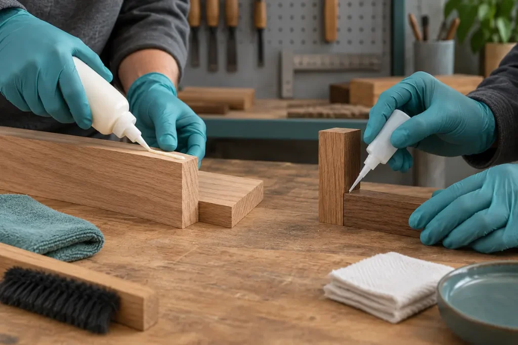 Controlled adhesive placement on close-fitting wood test joints