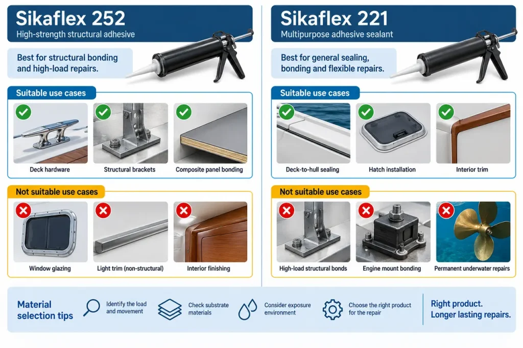 Sikaflex 252 vs 221 — material selection