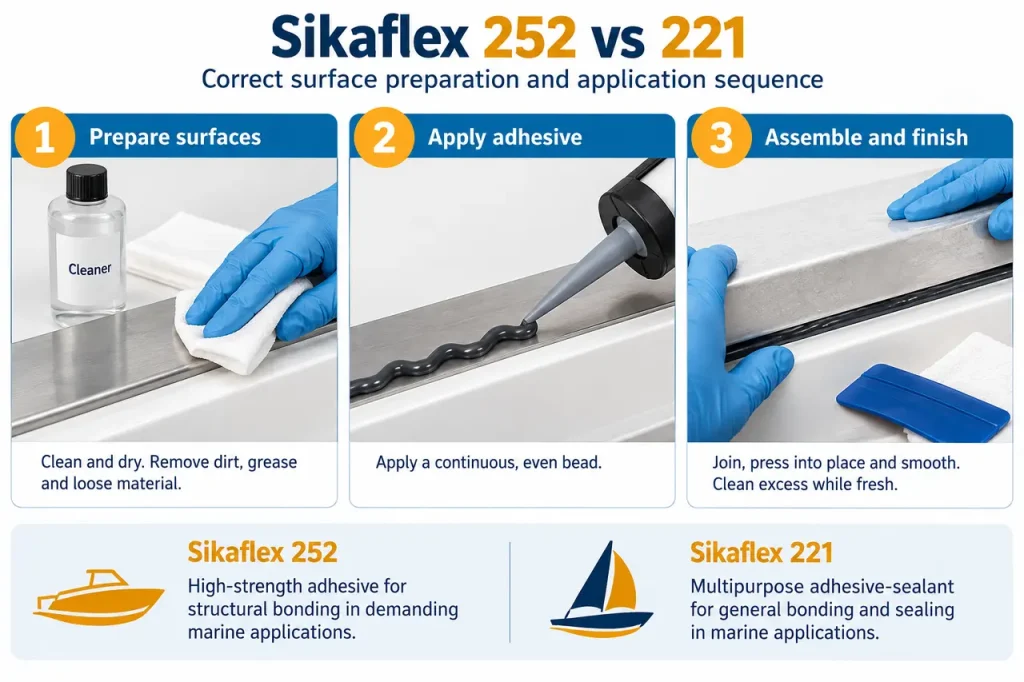 Sikaflex 252 vs 221 — preparation and application