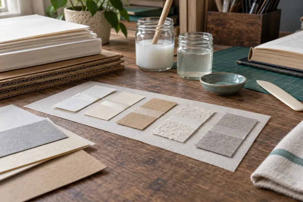 Paper and card samples ready for adhesive testing